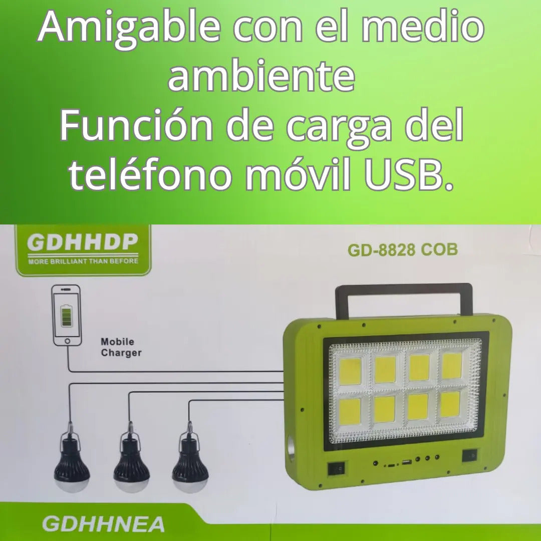 Lámpara Solar de Emergencia | 3 LED | Batería 7200mAh | Carga USB