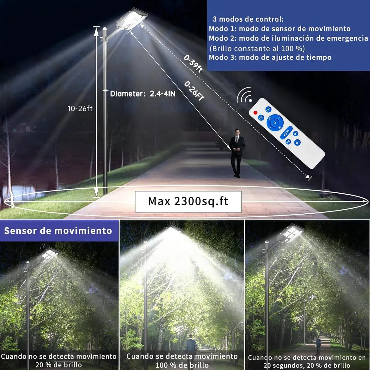 Foco Solar LED 500W con Sensor de Movimiento, Soporte y Control Impermeable