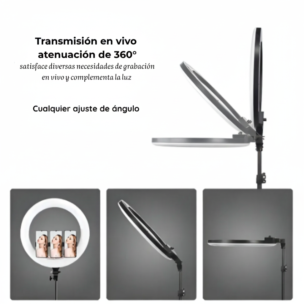Aro de Luz LED 45cm Profesional con Trípode 1,9m y Soporte Celular