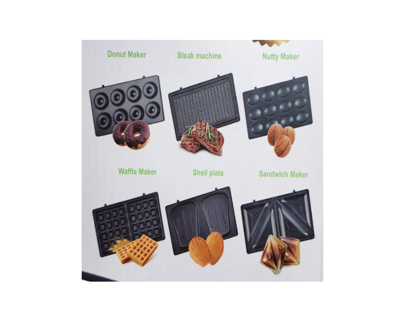 Sandwichera Eléctrica 6 en 1 Antiadherente – Waffles, Donas, Tostadas y Más