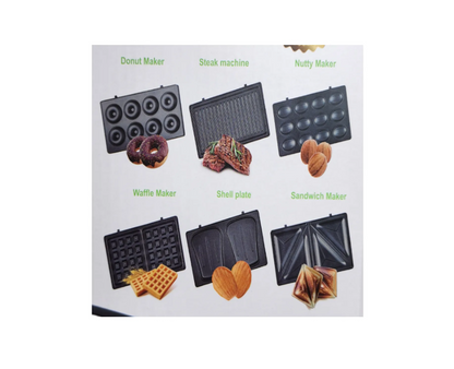 Sandwichera Eléctrica 6 en 1 Antiadherente – Waffles, Donas, Tostadas y Más