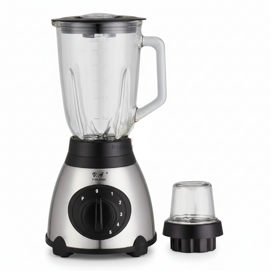 Licuadora 2 en 1 con Picador 850W – Vaso de Vidrio 1.5L + Procesador 300ml