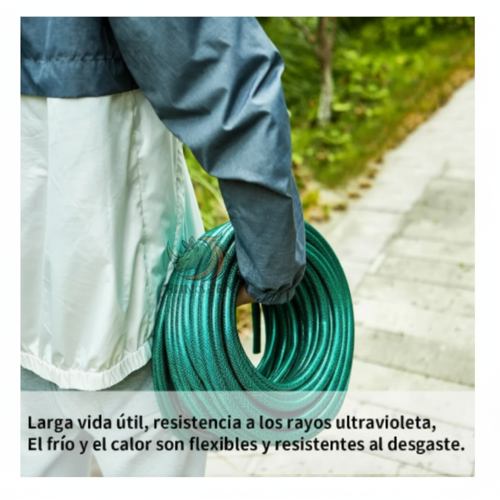 Manguera de Jardín Reforzada 50m 1/2" Triple Capa PVC Anti-UV Verde