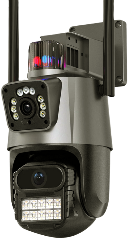 Cámara Exterior Dual Lente WiFi con Baliza App Yoosee