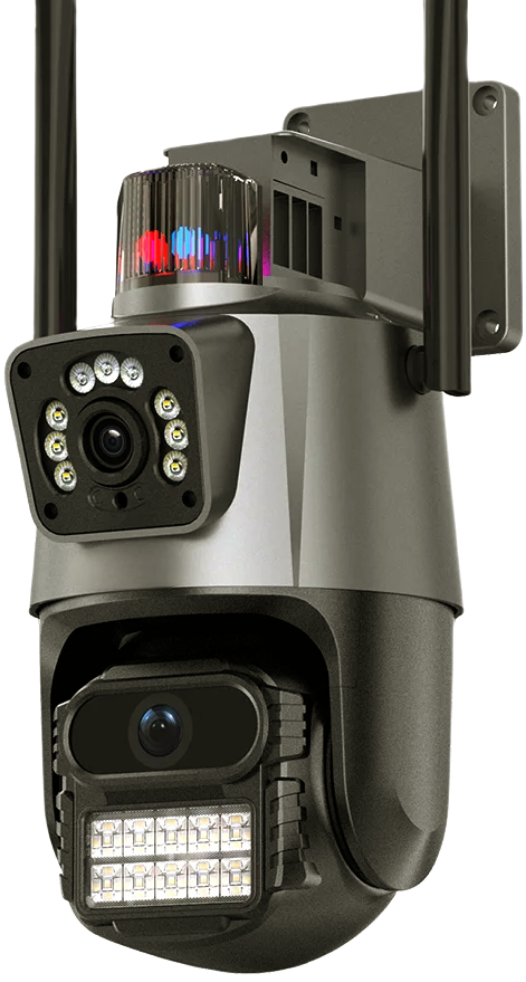 Cámara Exterior Dual Lente WiFi con Baliza App Yoosee