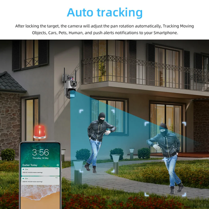 Cámara Exterior Dual Lente WiFi con Baliza App Yoosee