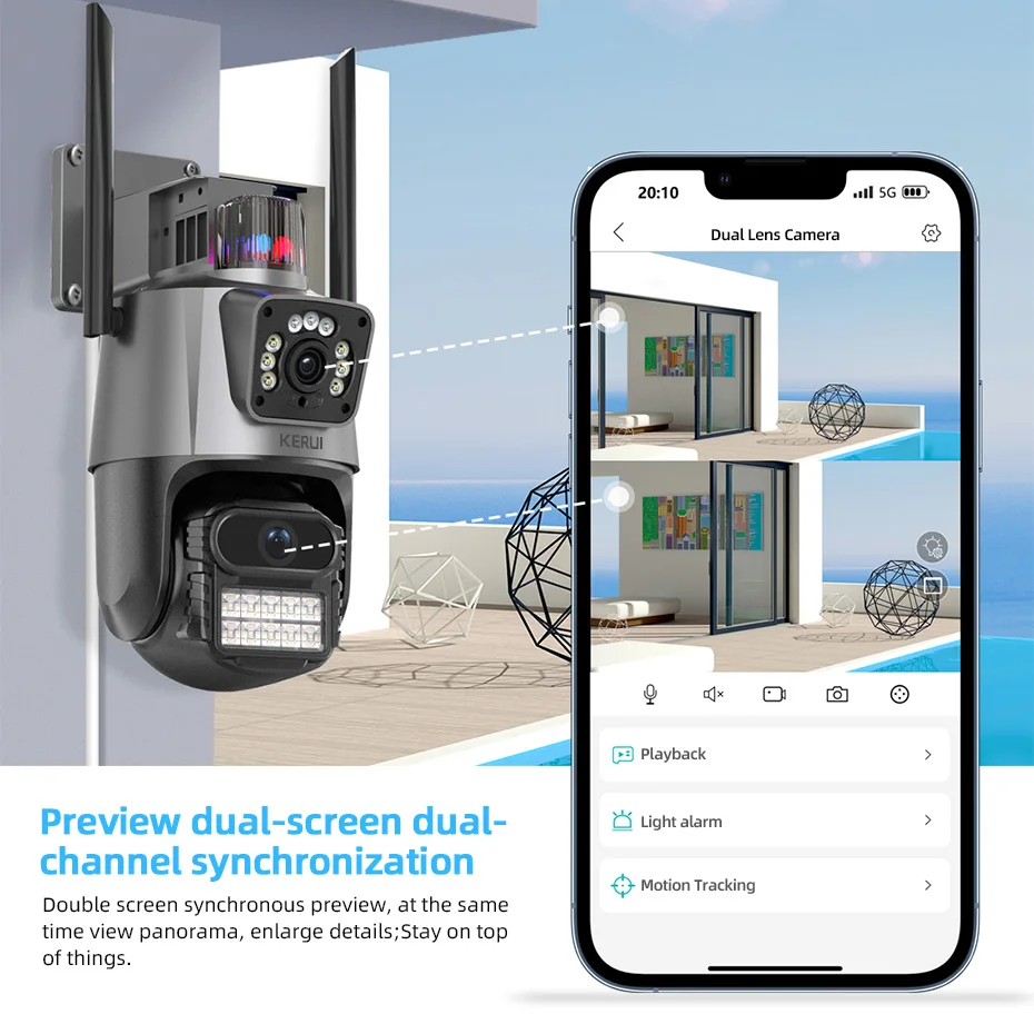 Cámara Exterior Dual Lente WiFi con Baliza App Yoosee