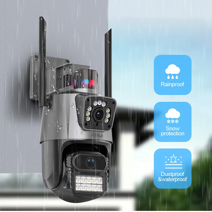 Cámara Exterior Dual Lente WiFi con Baliza App Yoosee