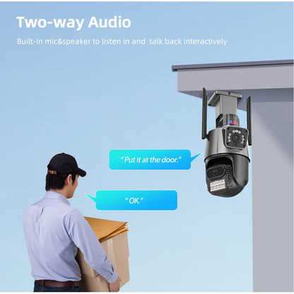 Cámara Exterior Dual Lente WiFi con Baliza App Yoosee