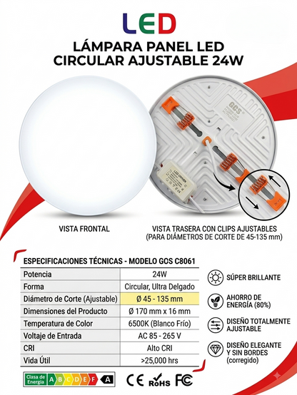 2 Focos Embutidos Led 24w Adaptable Redondo Luz Blanca Fria