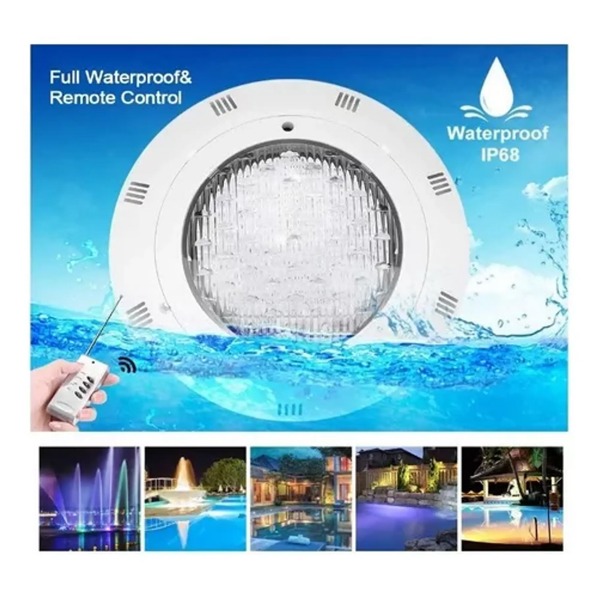 Foco LED Subacuático Piscina RGB 24W Mando Multicolor IP68