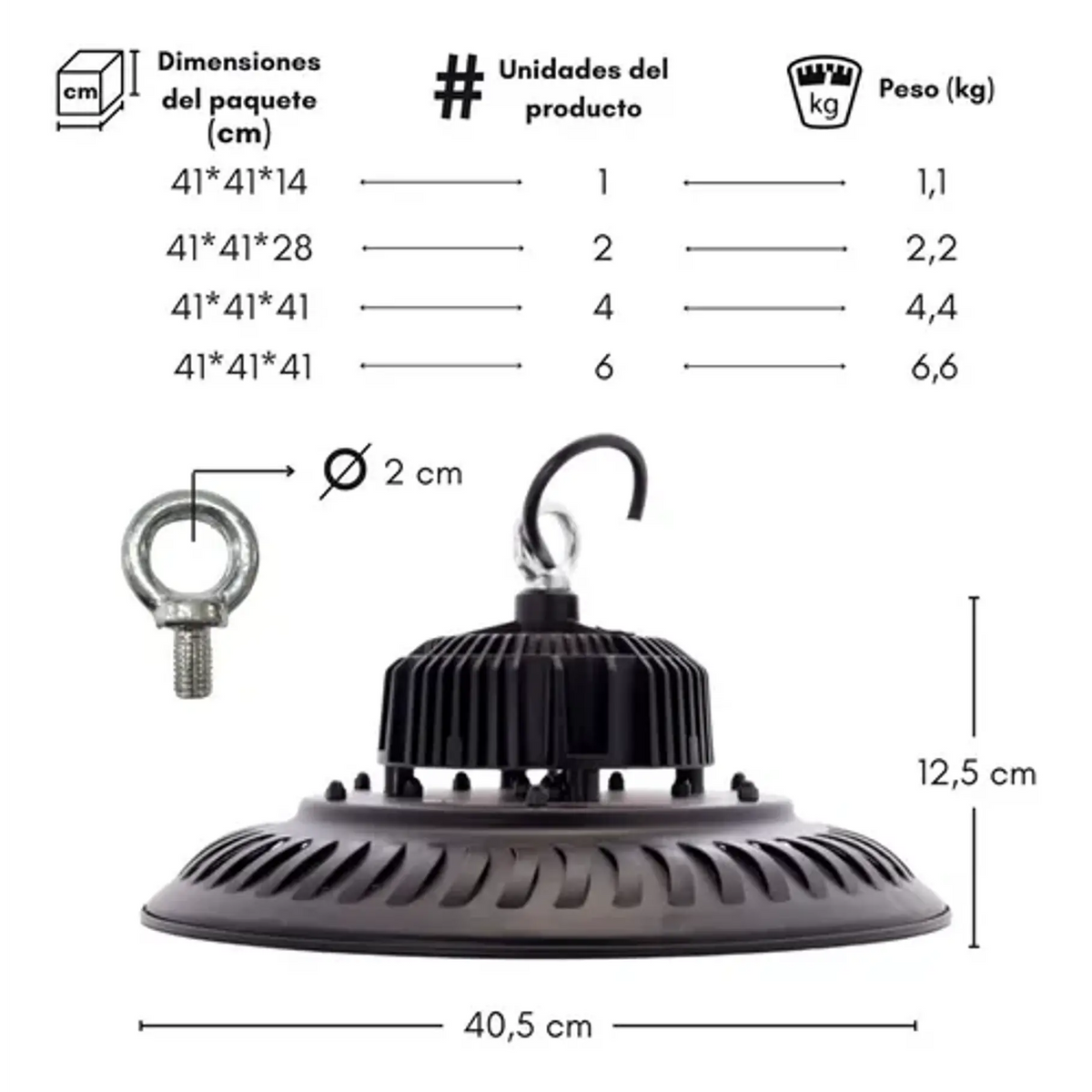 Pack 6 Campanas UFO LED 200W Industrial IP65 | Bodega Galpón