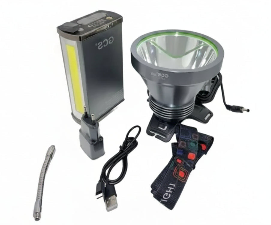 Foco Minero LED 1200W Recargable 26000mAh Largo Alcance 500m