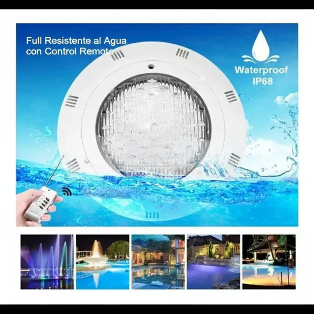 Foco LED Subacuático Piscina RGB 18W Mando Multicolor IP68