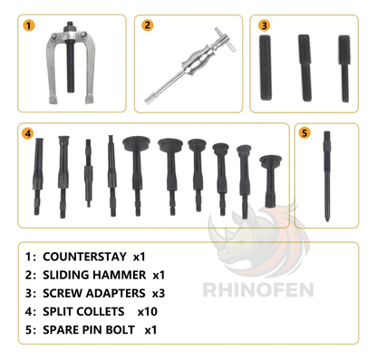 Kit Extractor de Rodamientos Internos 16 Piezas con Maletín Acero Alta Resistencia
