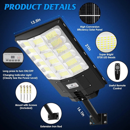 Foco Solar LED 1000W con Sensor de Movimiento y Control Remoto – IP65 Exterior