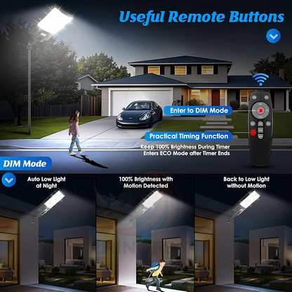 Foco Solar LED 1000W con Sensor de Movimiento y Control Remoto – IP65 Exterior