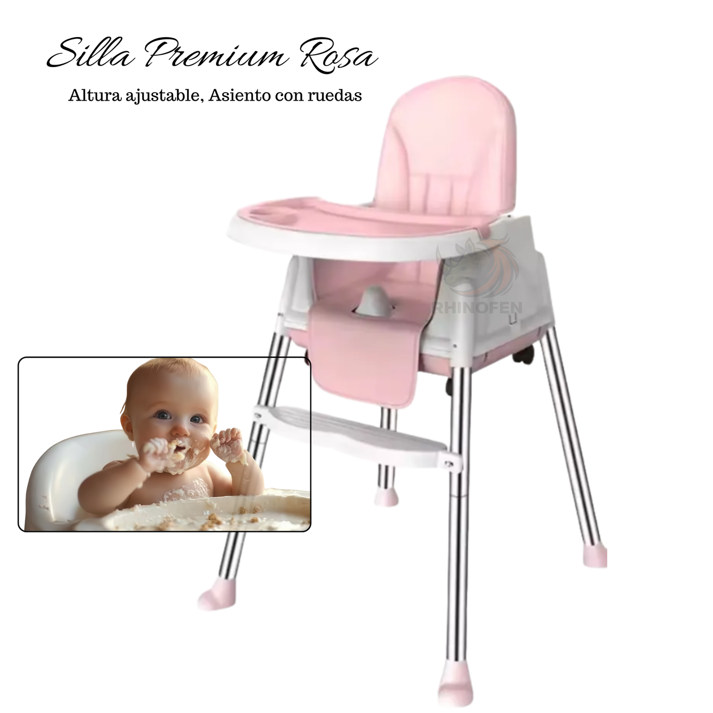 Silla para comer Multifuncional Altura ajustable rosa