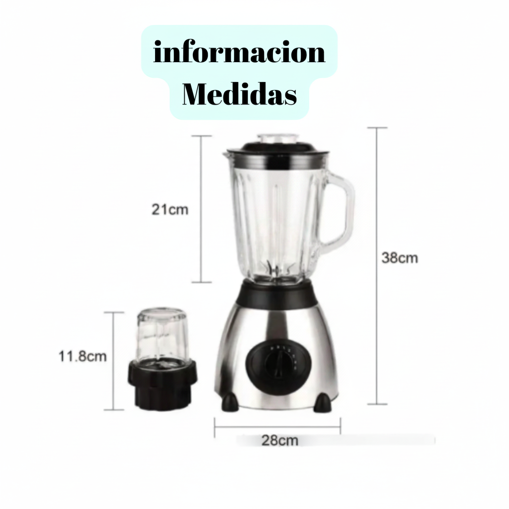 Licuadora 2 en 1 con Picador 850W – Vaso de Vidrio 1.5L + Procesador 300ml