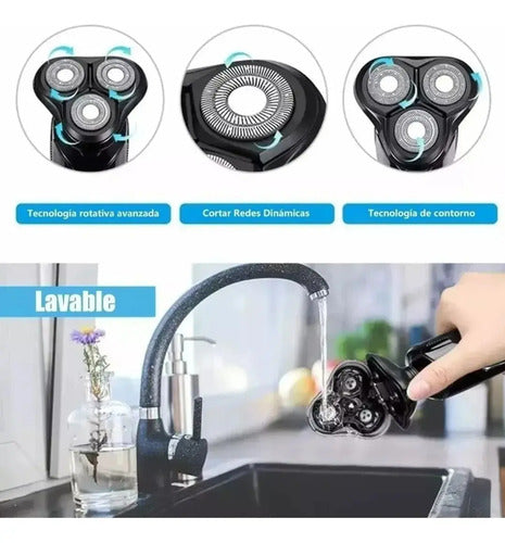 Afeitadora Portátil Eléctrica 3 en 1 Recargable 9D Shaver – Barba, Patillas y Nariz