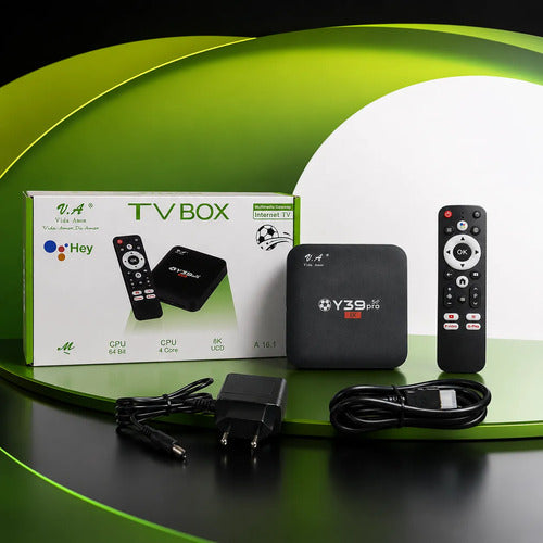 TV Box Y39 Pro 5G 8K Android A16.1 – 4 Núcleos 64 Bits