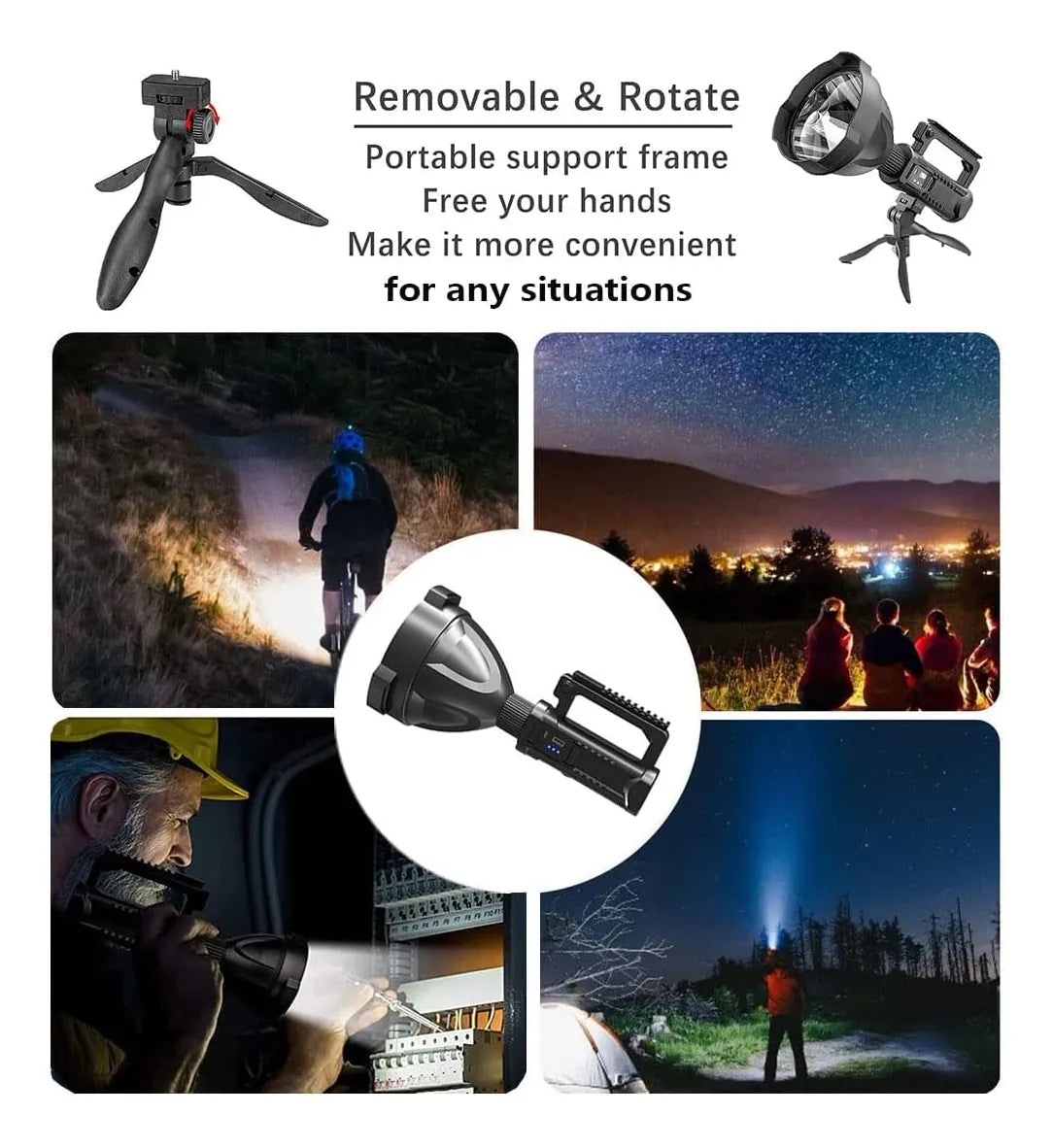Linterna LED P70 8800 Lúmenes con Trípode y Power Bank – Alcance 2200m