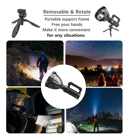 Linterna LED P70 8800 Lúmenes con Trípode y Power Bank – Alcance 2200m