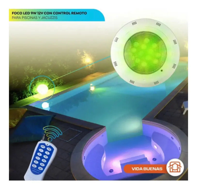 Foco Piscina 9w Mando A Distancia Lámpara Led Subacuática