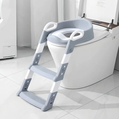 Asiento Entrenador de Baño con Escalera Ajustable Plegable para Bebés Gris