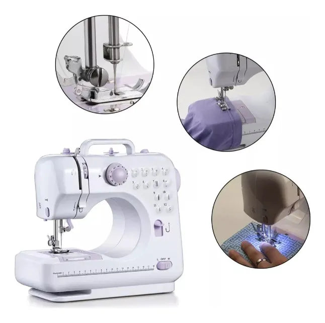 Mini Máquina de Coser Portátil SM-505L – 12 Puntadas, Ojal Automático y Luz LED