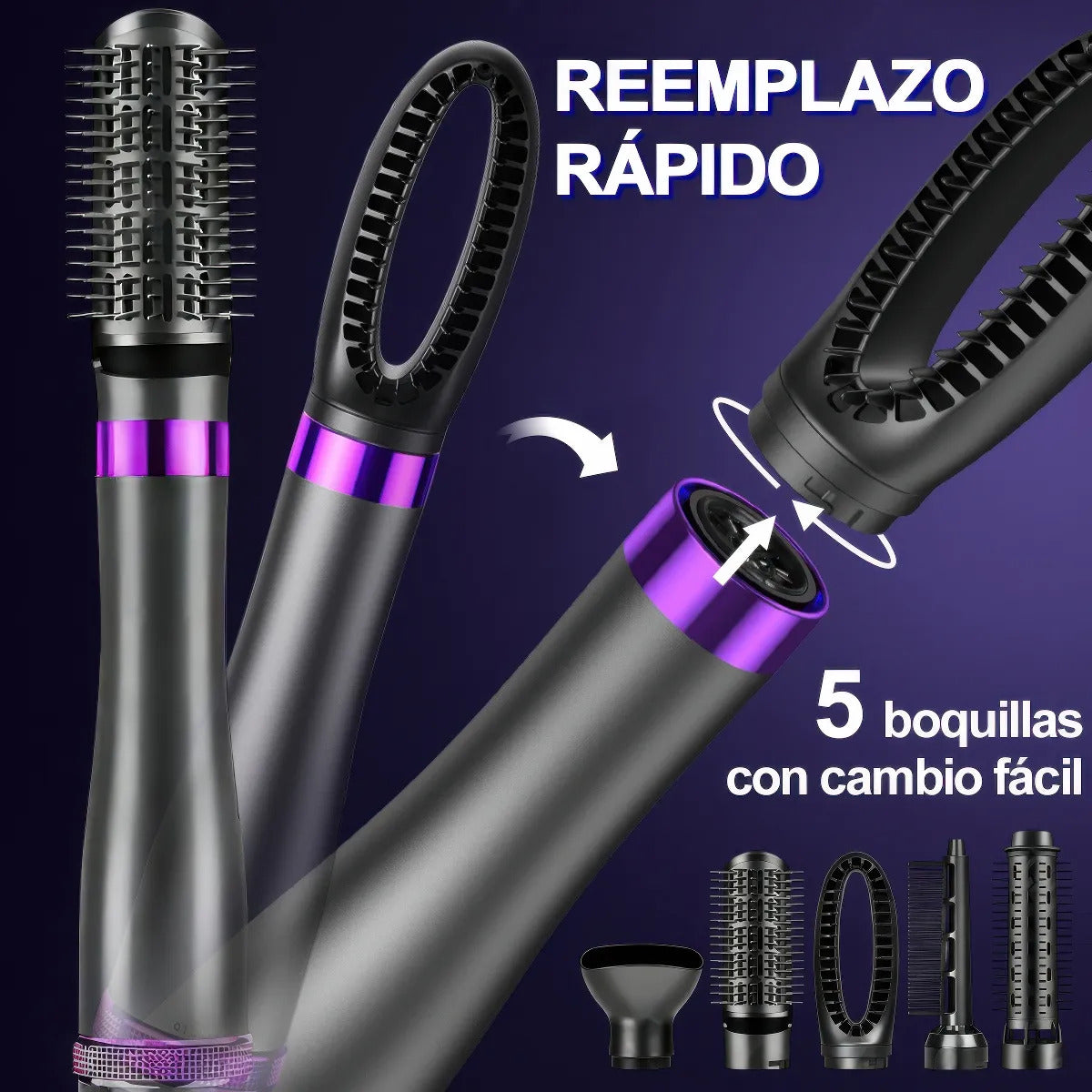 Cepillo Secador Eléctrico 5 en 1 Iones Negativos 1000W