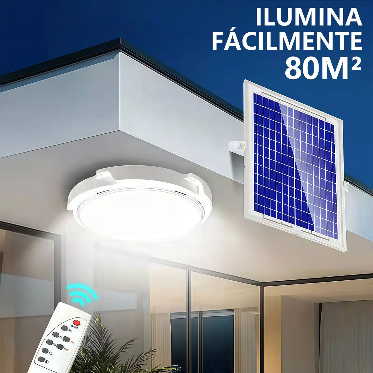 Lámpara LED Plafón Solar 200W Luz Blanca Fría Interior/Exterior
