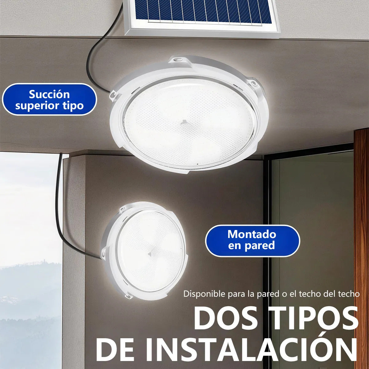 Lámpara LED Plafón Solar 200W Luz Blanca Fría Interior/Exterior
