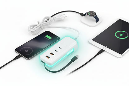 Cargador 140W 4 Puertos USB-C y USB-A Carga Rápida Android iOS