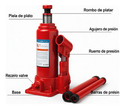 Gata Hidráulica Tipo Botella 3 Ton | Acero 32.5cm