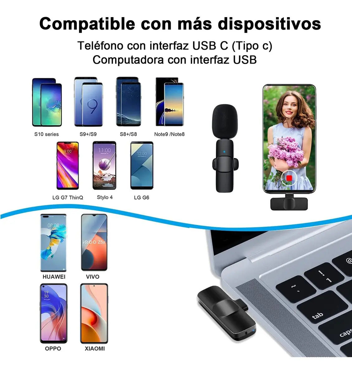 Kit Micrófono Inalámbrico Solapa Doble Type-C 20m 6h