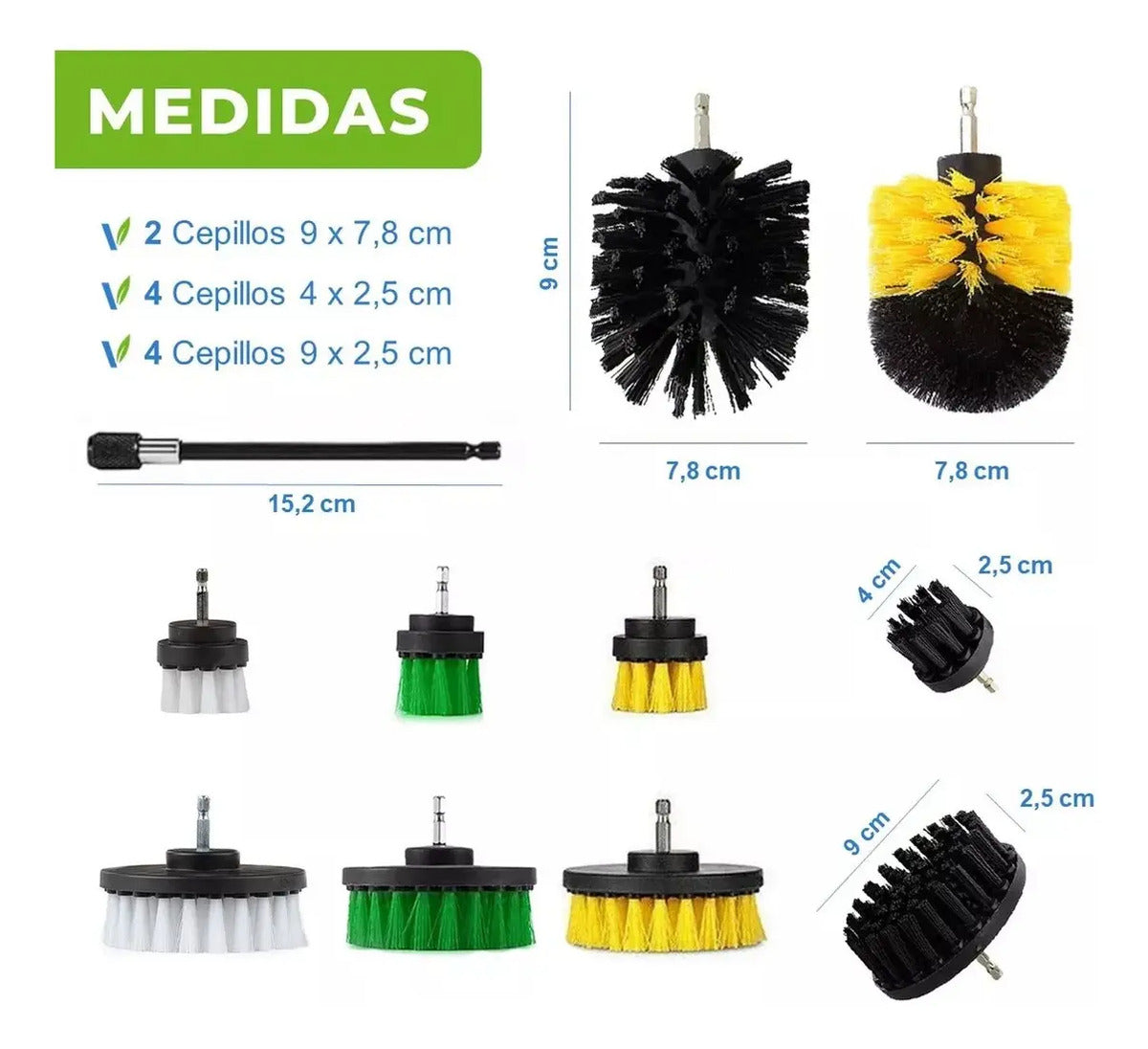 Set de 10 Cepillos de Limpieza para Taladro con Extensor