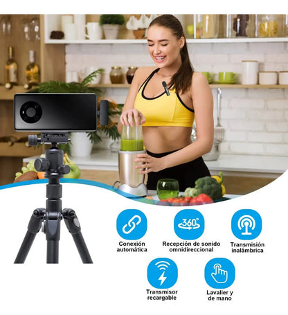 Kit Micrófono Inalámbrico Solapa Doble Type-C 20m 6h