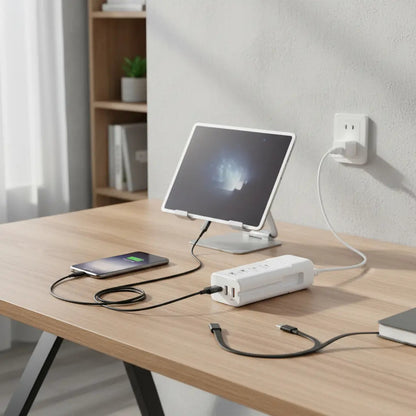 Cargador 140W 4 Puertos USB-C y USB-A Carga Rápida Android iOS
