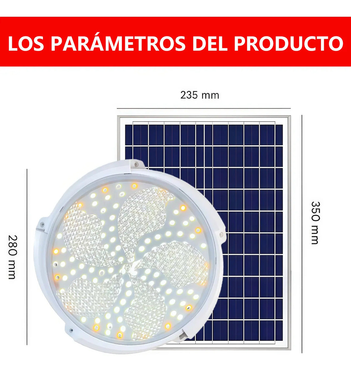 Lámpara LED Plafón Solar 200W Luz Blanca Fría Interior/Exterior