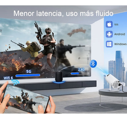 Proyector Portátil YX100 Full HD 1080p – Android TV, Wi-Fi, Bluetooth y 2 Mandos