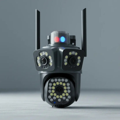 Cámara WiFi Triple Lente PTZ 2MP Exterior Visión Nocturna