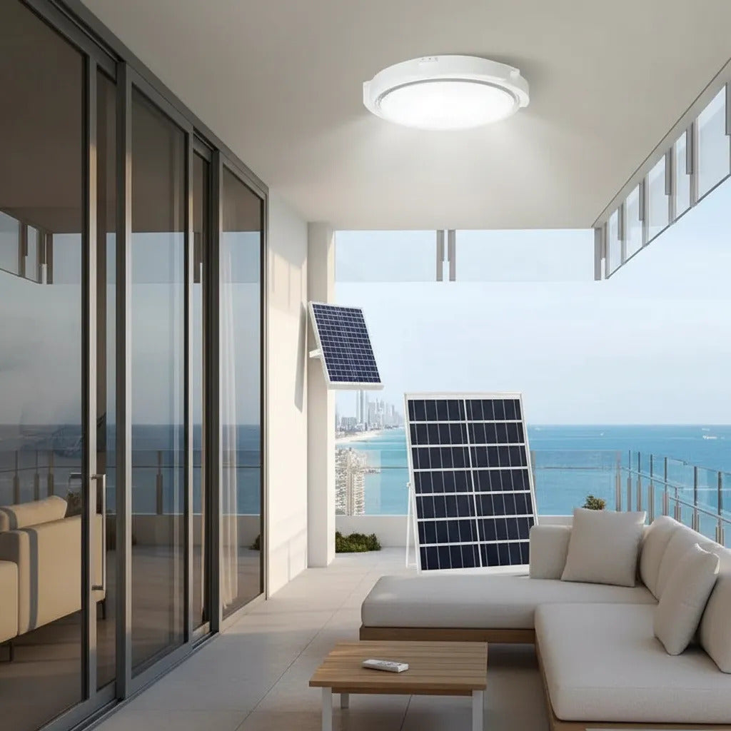 Plafón LED Solar 100W Redondo con Sensor y Control Remoto