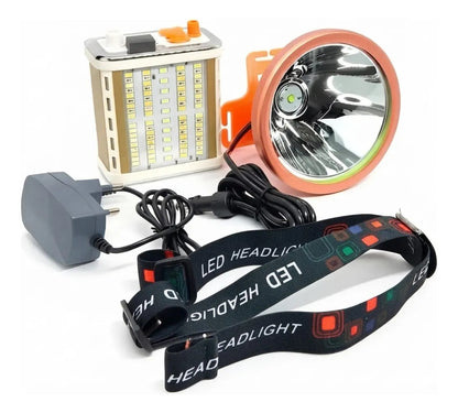 Linterna Minera LED 800W Largo Alcance – +300m, 12h Batería Litio, USB, Caza y Camping