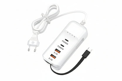 Cargador 140W 4 Puertos USB-C y USB-A Carga Rápida Android iOS