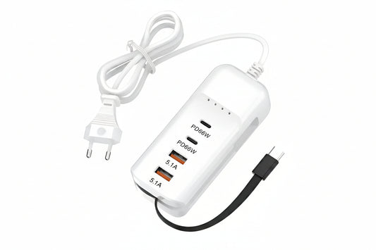 Cargador 140W 4 Puertos USB-C y USB-A Carga Rápida Android iOS
