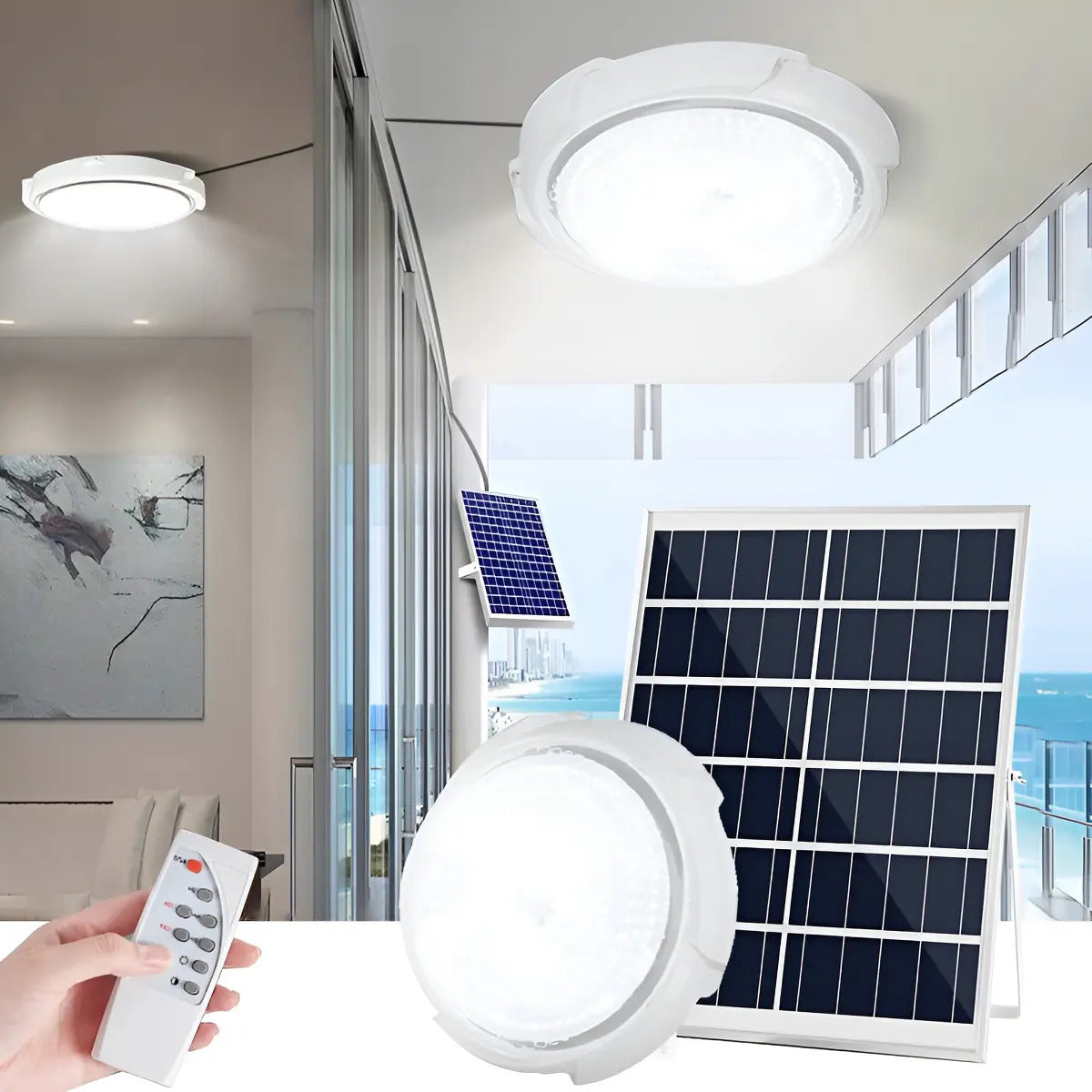 Plafón LED Solar 100W Redondo con Sensor y Control Remoto