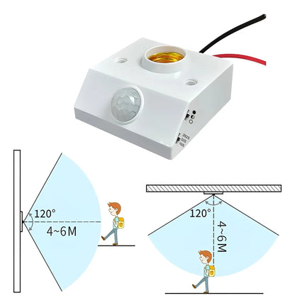 Pack 2 Soquetes Sensor Movimiento 360° Encendido Automatico