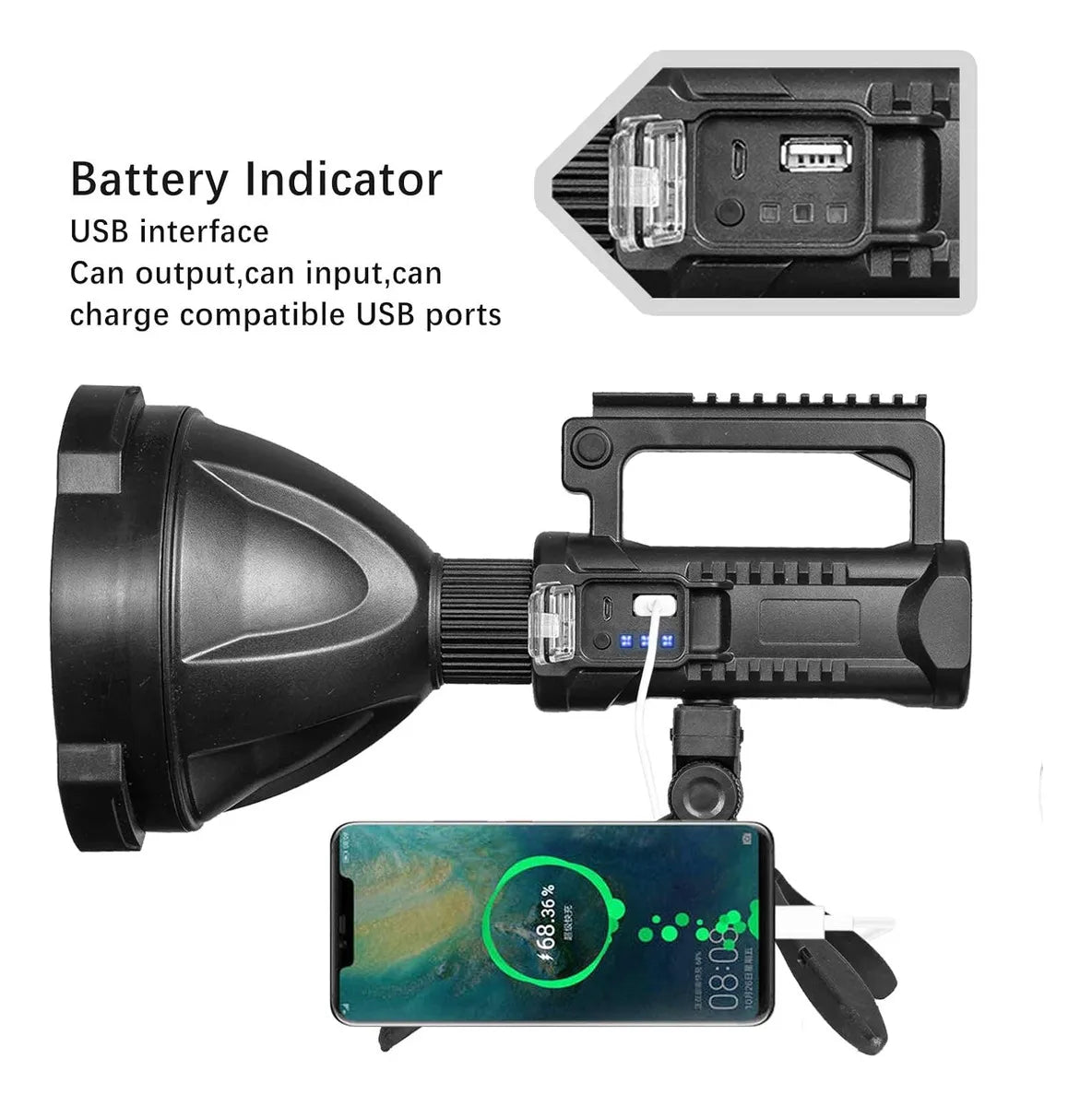 Linterna LED P70 8800 Lúmenes con Trípode y Power Bank – Alcance 2200m