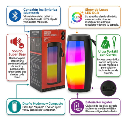 Parlante Bluetooth Portátil con Luces LED RGB
